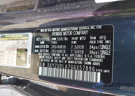 2016 Hyundai Santa Fe Sport 2.0L Turbo from USA, damaged, VIN 5XYZUDLA7GG357896